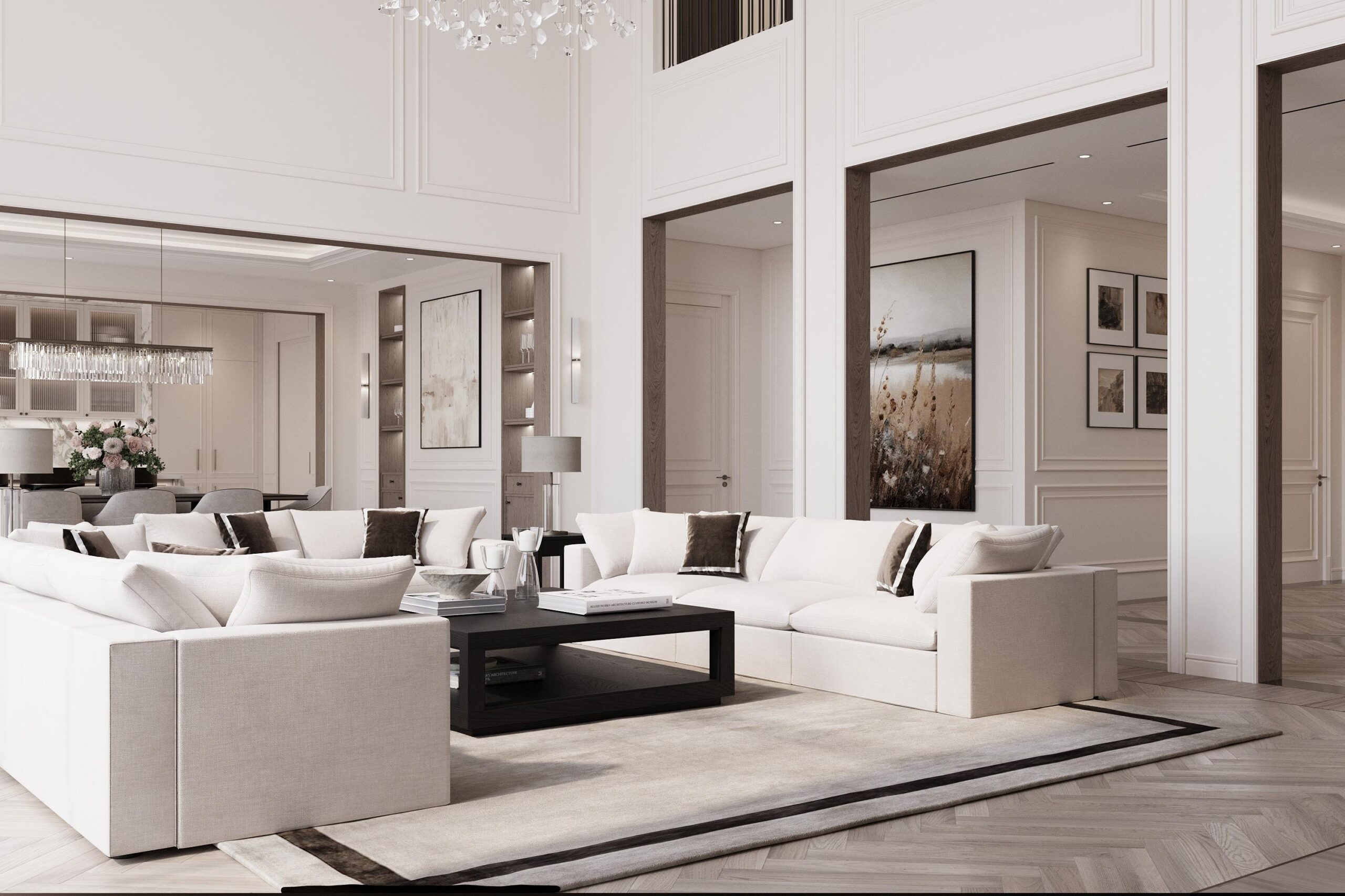 Custom living room furniture for luxury villa residence.